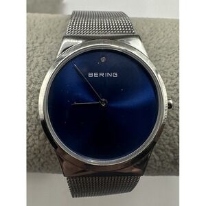 Bering Ladies Watch Wristwatch New Battery‎ Blue Dial 12130-007 Mesh Band Y